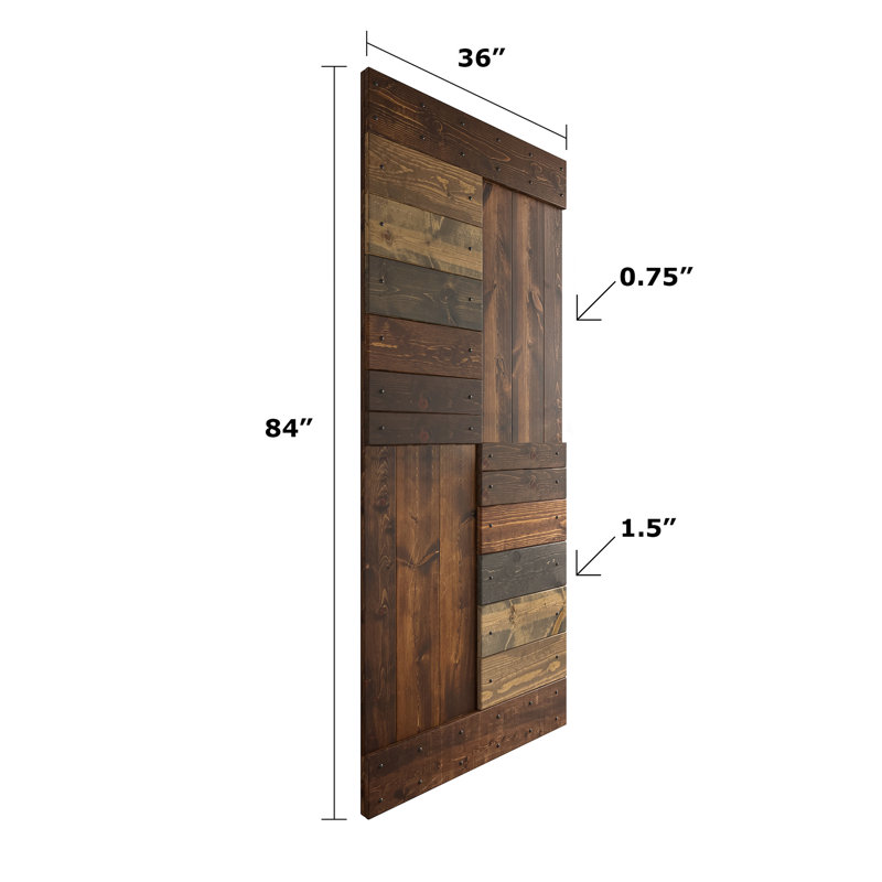 Porte de grange à panneaux en bois S Series avec trousse de quincaillerie d'installation, 36 po x 84 po, Multicolore