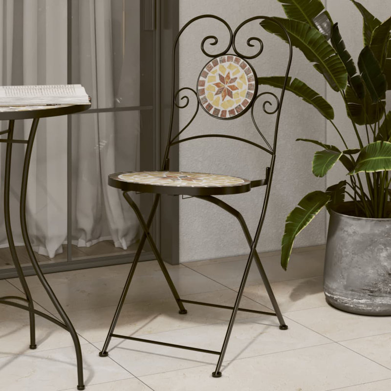 Foldable Garden Chair Set, Terracotta and White