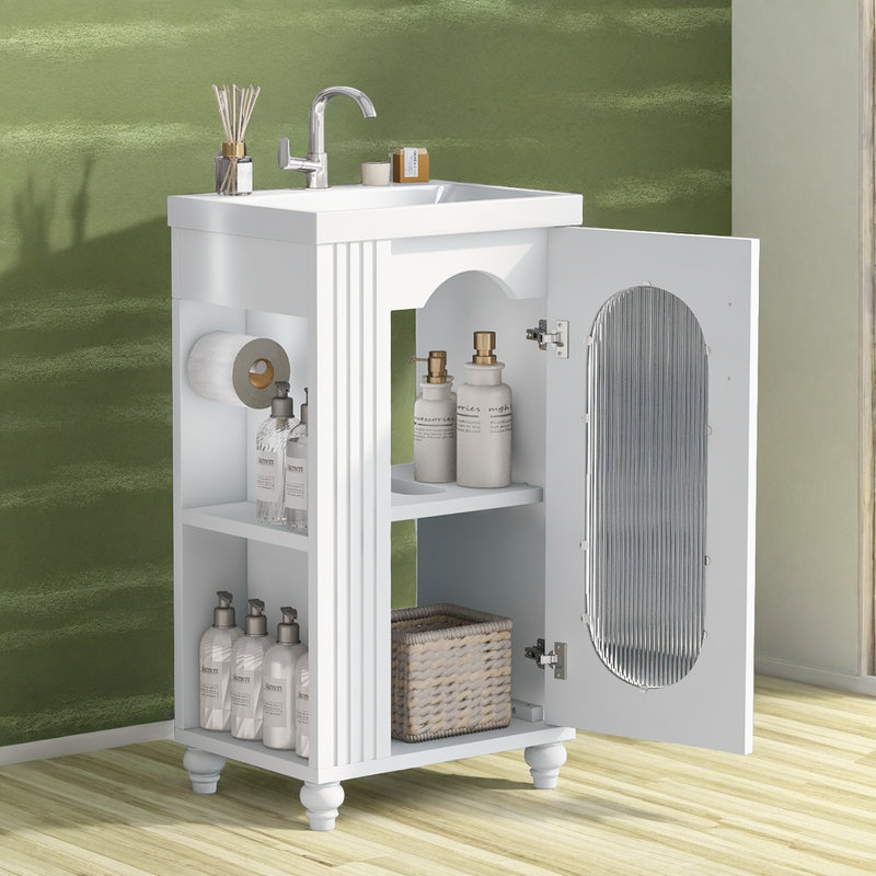 Ensemble de meuble-lavabo compact 20 po - Lavabo en céramique - Porte-papier hygiénique intégré - Tablette réglable - Assemblage facile?