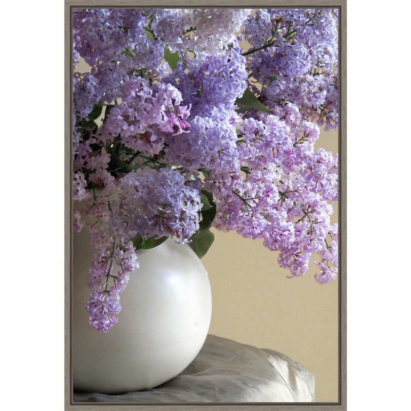 Lilac Flowers In Vase white Vase) Framed On Canva
