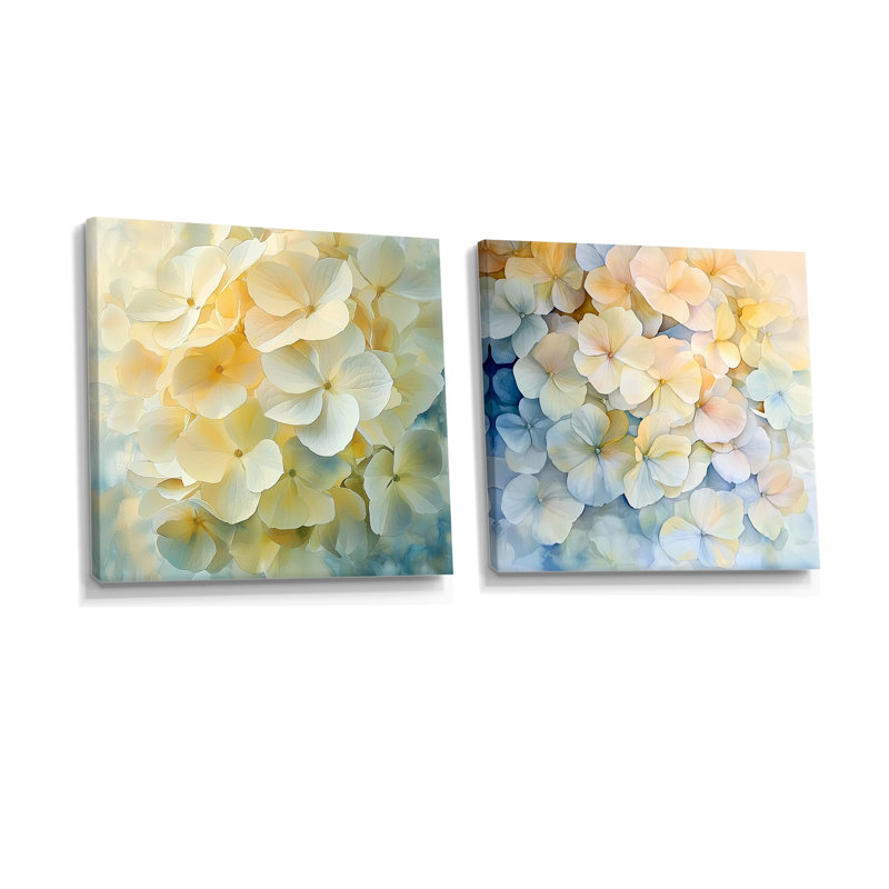 Hortensia en flou artistique de l'été I - art mural hortensia - ensemble de 2 décorations murales traditionnelles