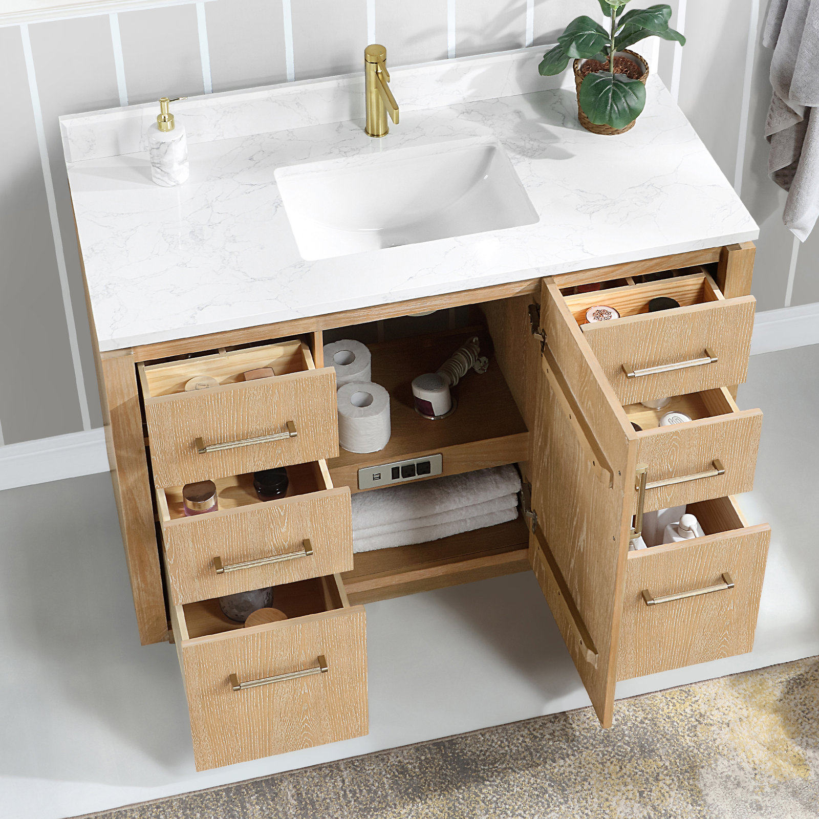 Cloverfield 48'' Single Bathroom Vanity, Gold, Washed Ash Gray