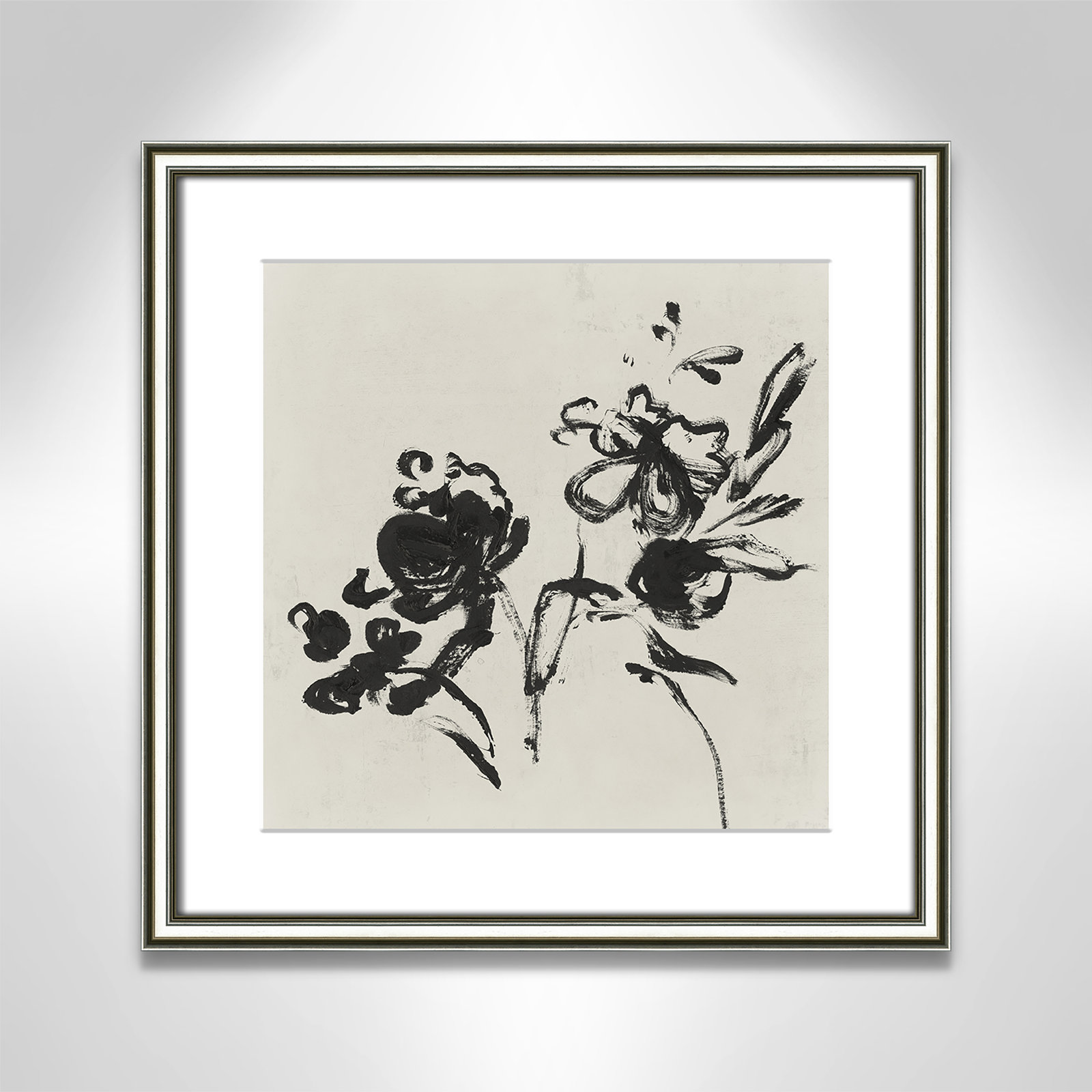 Black Florals I by Isabelle Z - Picture Frame Painting, Silver, 18.25" H x 18.25" W 