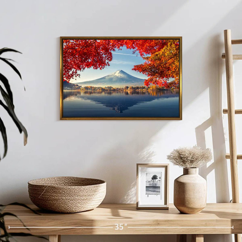 Mont Fuji - automne, 19 po x 13 po, Cadre flottant doré