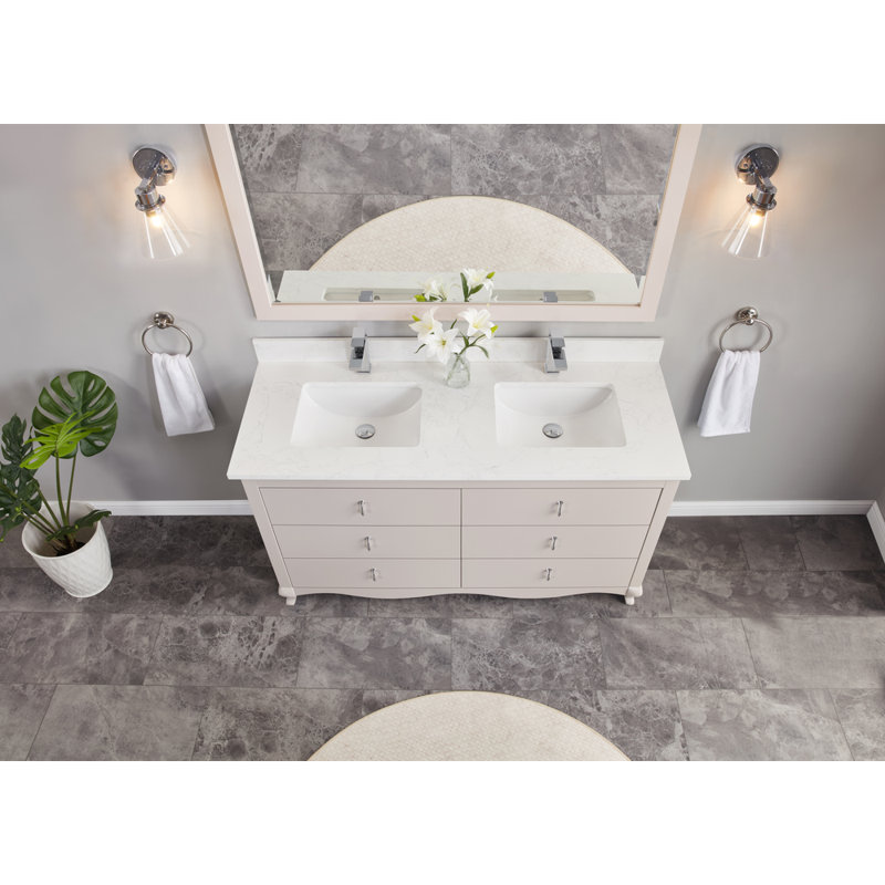 60" Solid Wood Sink Vanity  With 1' Artificial Stone Top, Dreamy White
