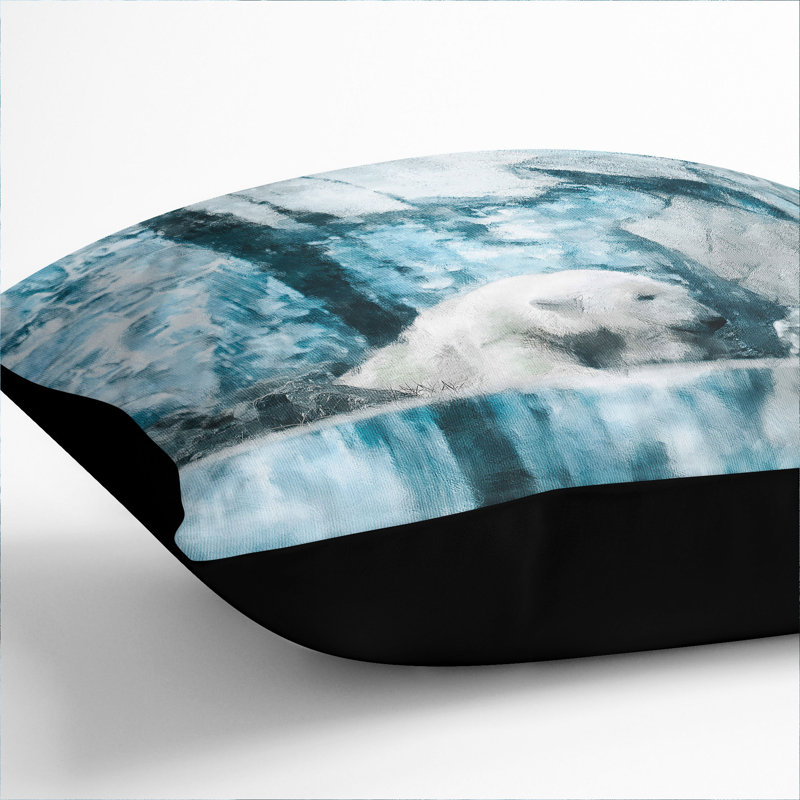 The Polar Bear Painting Square Throw Cushion, Black, 40cm H x 40cm W x 15cm D