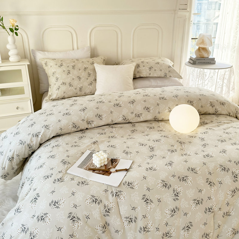 Ensemble d'édredon en microfibre à imprimé floral, Édredon double + 2 taies décoratives