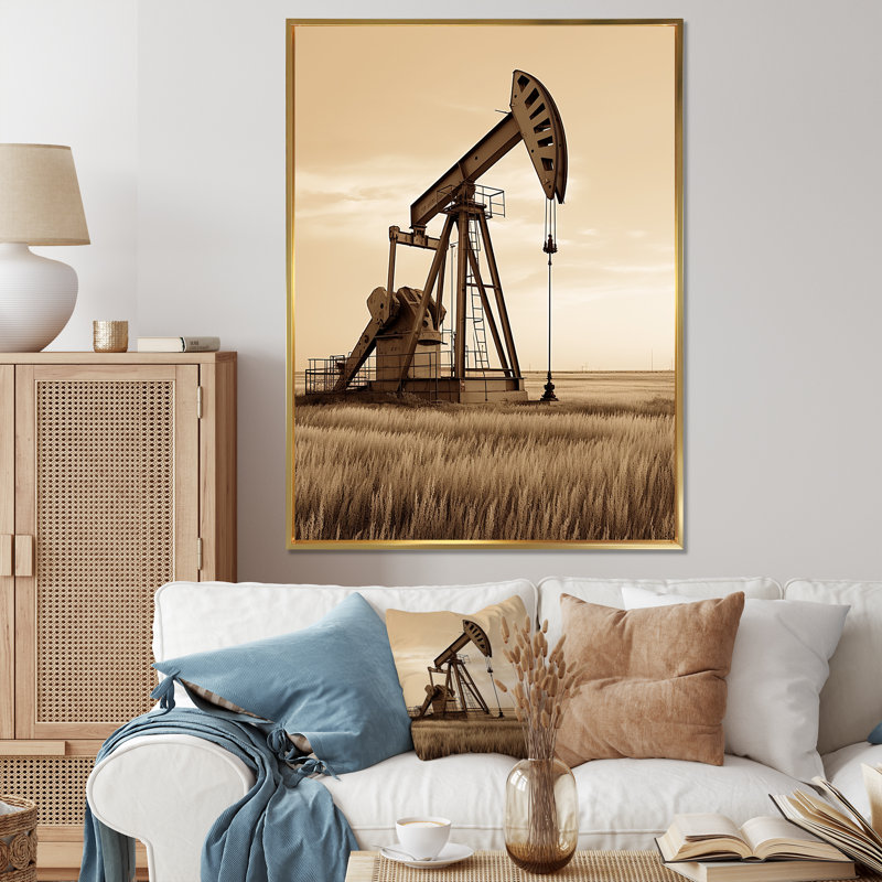 Impression sur toile, "Sépia", Cadre flottant doré, H 32 po x l 16 po x P 1 po