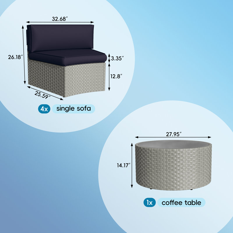 Meredithe Half-Moon 4 - Person Fully Assembled Curved Patio Conversation Set With Coffee Table, Navy