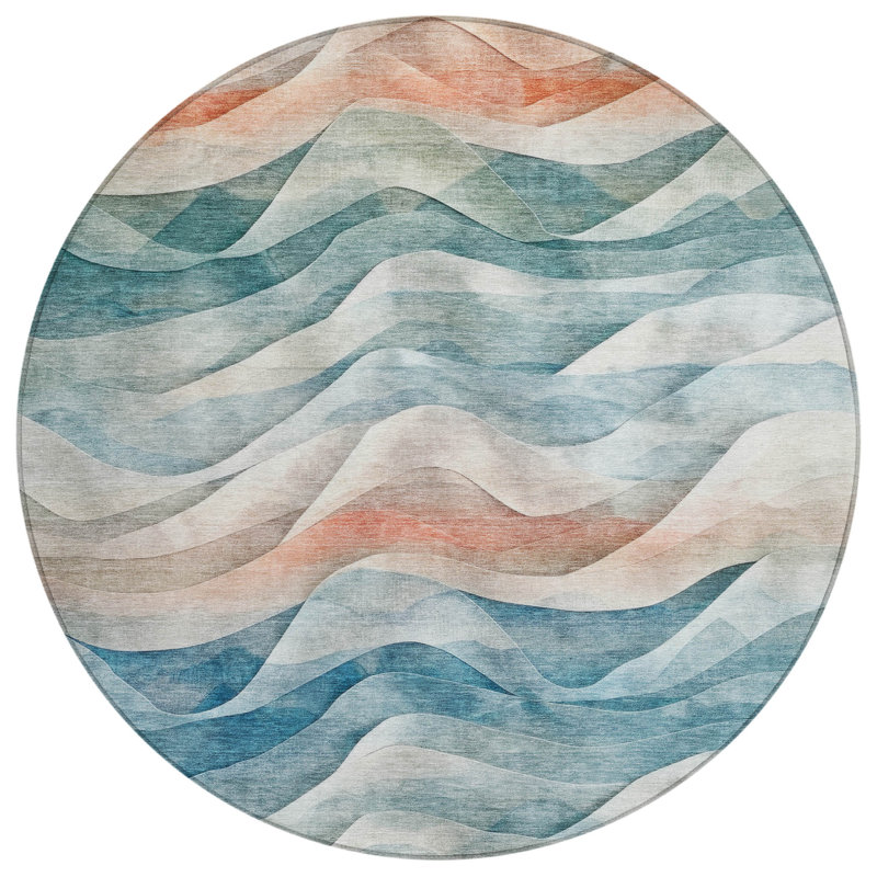 Lyrette Teal Washable Indoor-Outdoor Rug - LOOMLAN, 8' x 8'