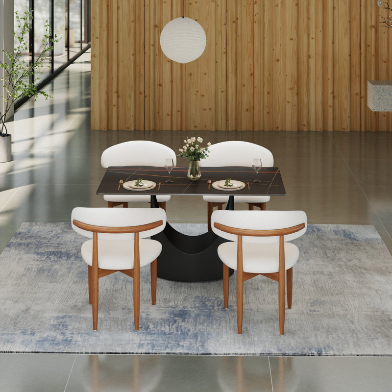 Fairy 5-Piece Modern Rectangular Sintered Stone Dining Table Set With 4 Solid Wood Chairs, Lauren Blackgold