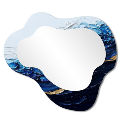 Abstrait aqua Pulse de l'inconnu - miroir asymétrique abstrait irrégulier, miroir mural moderne, imprimé sur métal