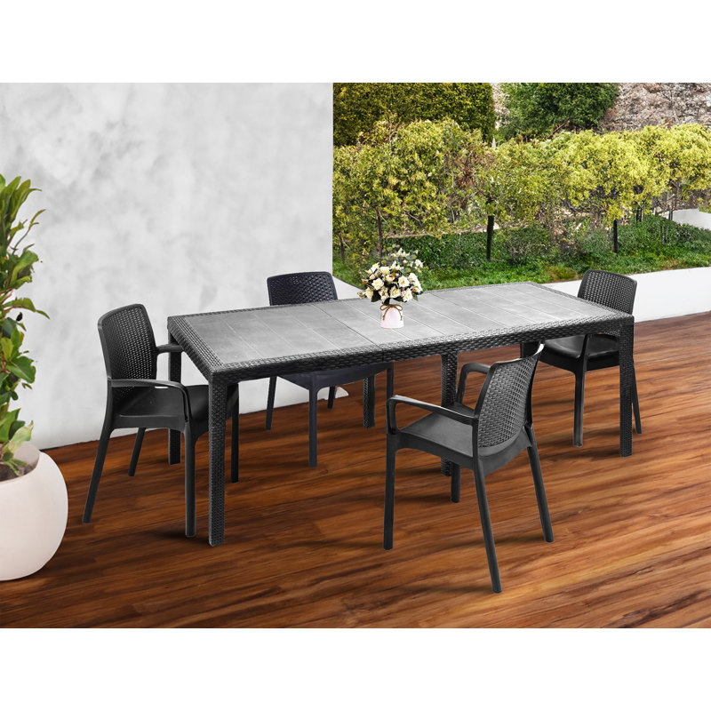 Amaijah 10 - Person Patio Dining Set with Rectangular Table, Black
