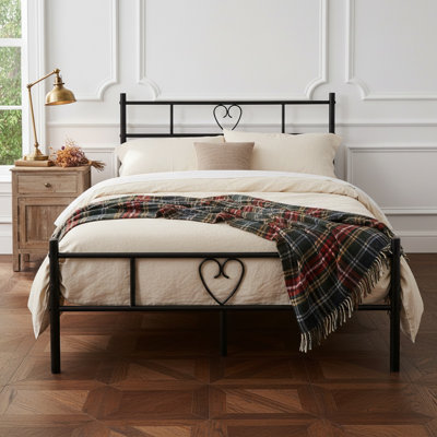 Aaru Heart Design Metal Bed Frame with Headboard & Footboard