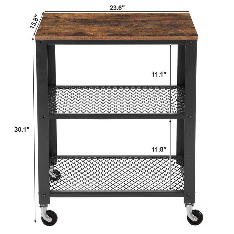 Rustic Brown and Black 3-Tier Industrial Serving Cart with Storage