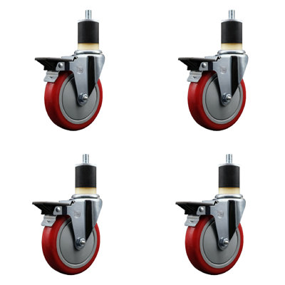 Poly Swivel 1-7/8 Inch Expanding Stem Caster Set with Brake SCC