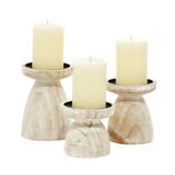 3 Piece Wood Tabletop Candlestick Set