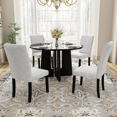 5-Piece Round Dining Table Set, 43-Inch Modern Dining Table And 4 Upholstered Chairs For Dining Room, Kitchen Room, Living Room, Easy Assembly