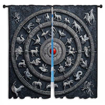 Zodiac Window Curtains  Symbolic Gothic Drapes - 2 Panels