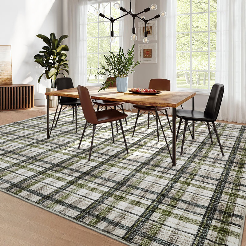 Plaid Washable Rugs Area Rugs for Bedroom Modern Living Room Rugs Non Slip Tartan Large Area Rugs Non Shedding Throw Rug Stain Resistant Carpet