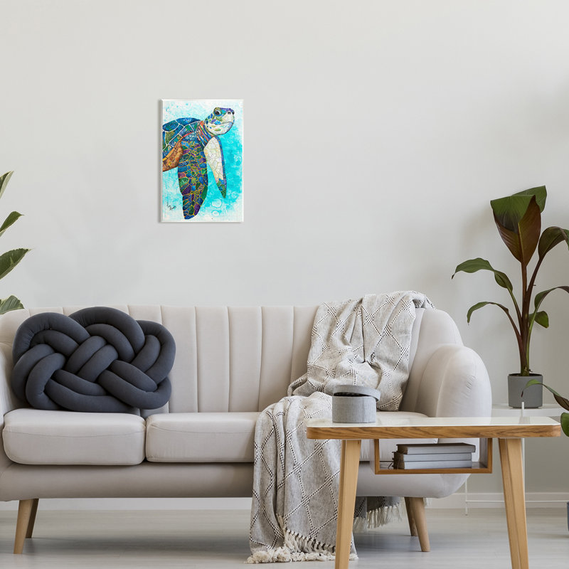 Tortue de mer audacieuse, motifs de collage de galets par Lisa Morales - peinture sans cadre sur panneau de fibres à densité moyenne
