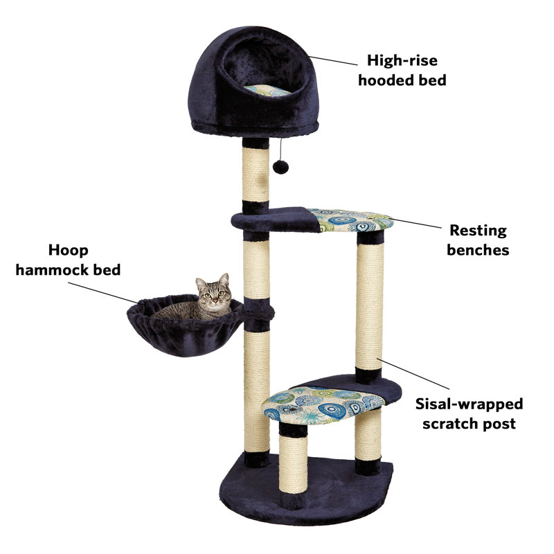 Large Blue and White Sisal Cat Tree with Perches