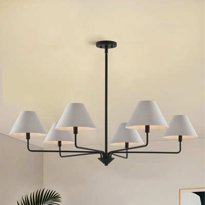 Mid-Century Modern Brass 6-Light Chandelier with Shades