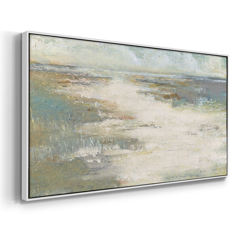 Misty Coast - Toile tendue avec châssis encadré - Prêt à être accroché, H 25 po x l 49 po, Blanc