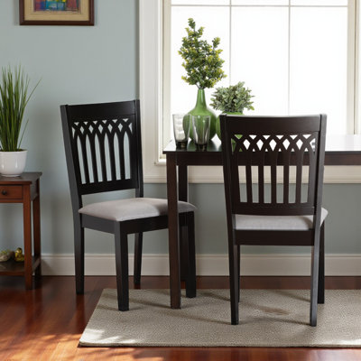 Marlowe Dark Brown Solid Wood and Gray Fabric Dining Chair Set, 37.13'' H X 18.32'' W X 17.65'' D