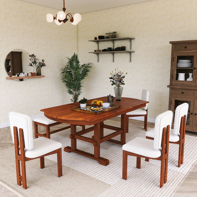 Extendable Wood Dining Table Set With Bench