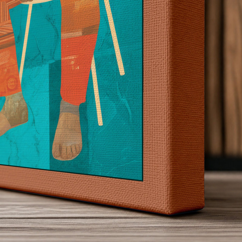 Two Figures at Rest Modern 1 Piece Wrapped Canvas Wall Art, 30x20 - 76.2 x 50.8 cm, Terracotta Border