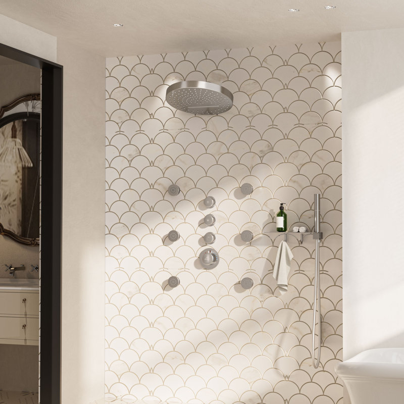 Système de douche thermostatique complet avec valve brute, Nickel brossé