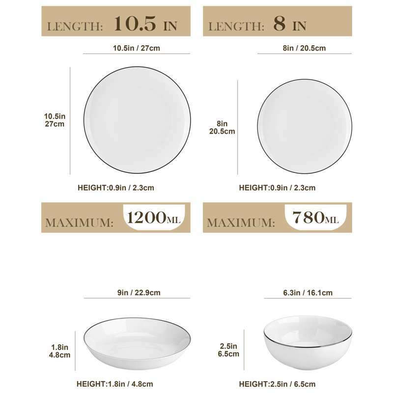 24 Piece Porcelain China Dinnerware Set - Service for 6