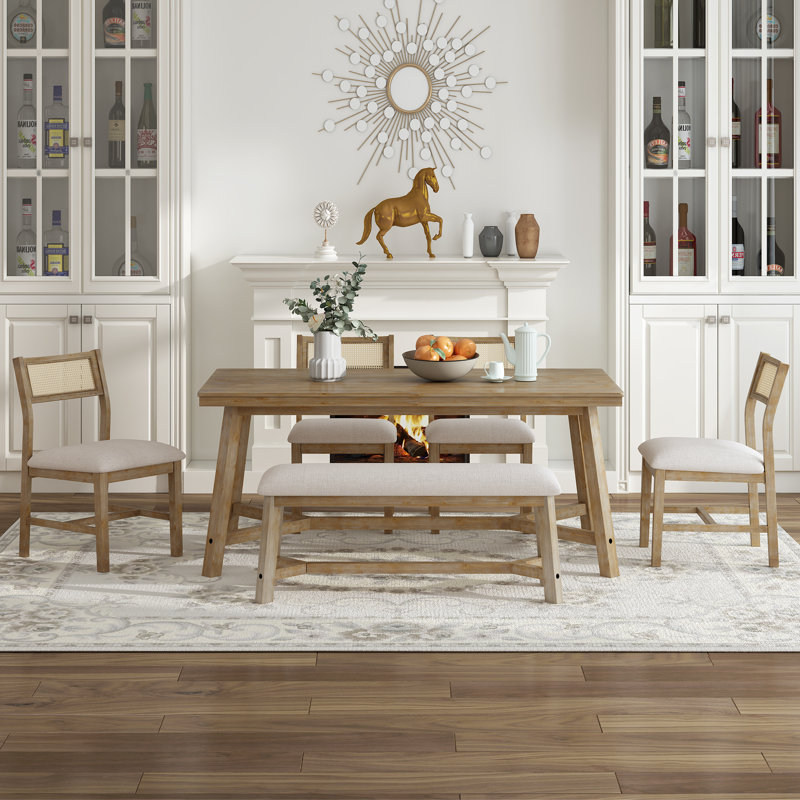 Neculina 6 - Person Trestle Dining Set,  Natural Wood Wash/Beige,  Natural Wood Wash,  Natural Wood Wash