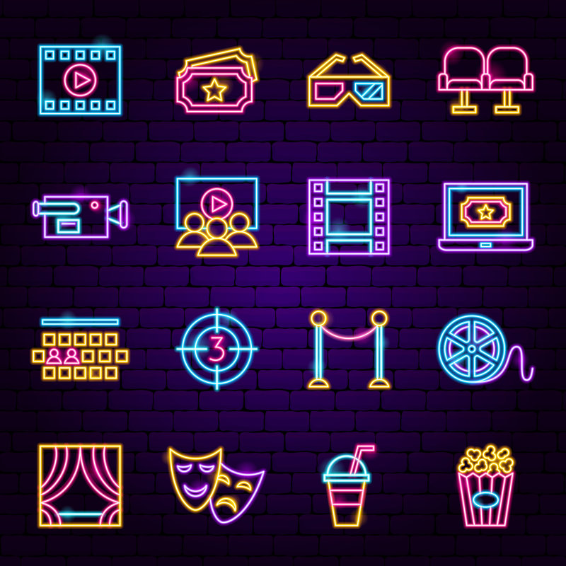 Cinema Neon Icons by Anna_leni - Wrapped Canvas Print, 30cm H x 30cm W