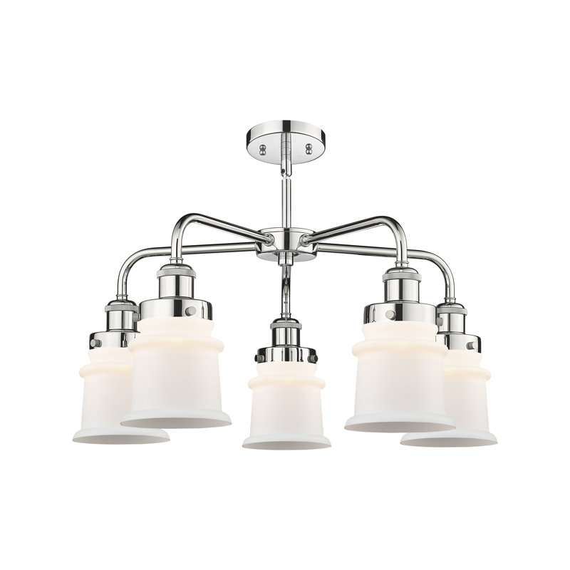 Lustre en forme de cloche à 5 lumières Alvi, Blanc mat, Chrome poli