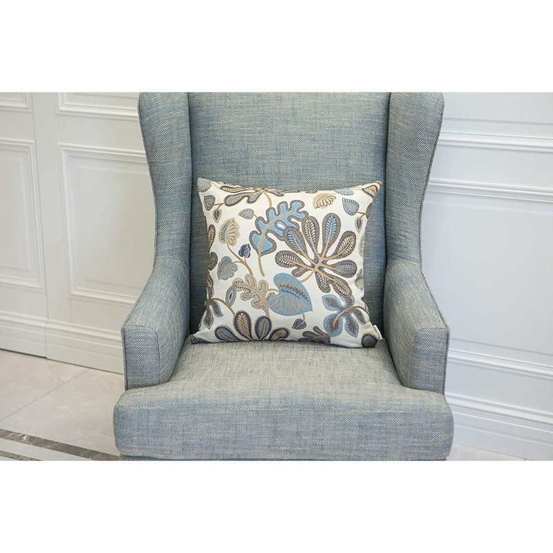  Housse de coussin intérieure / extérieure en coton mélangé, 20 po x 20 po, Bleu/crème