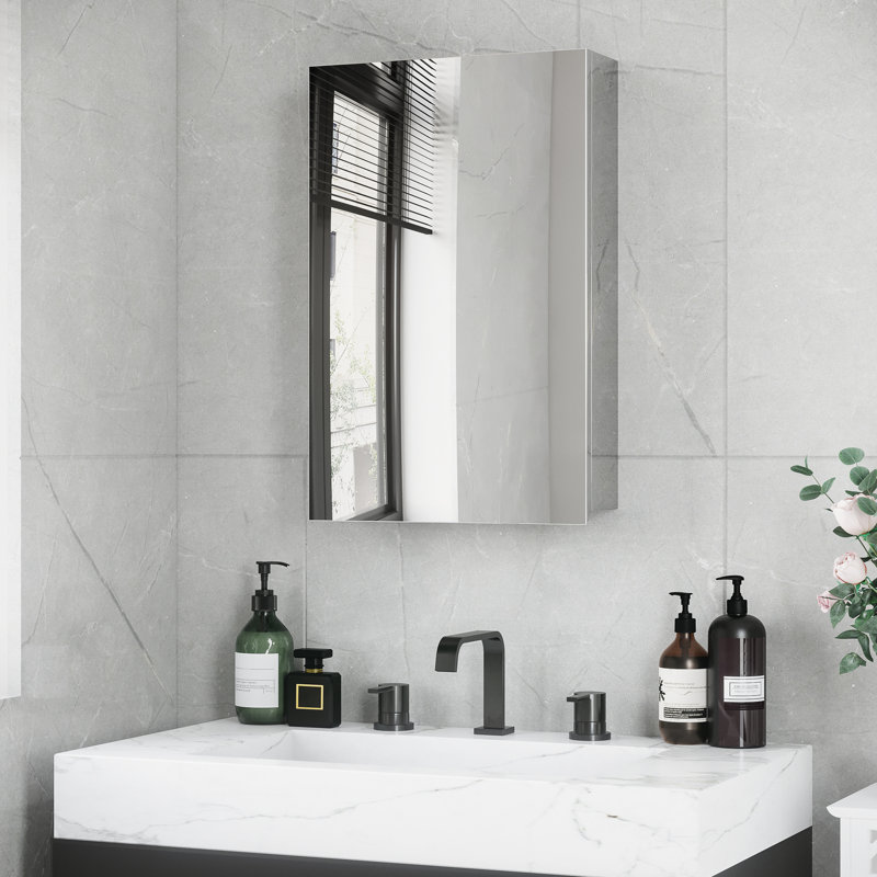 Armoire de toilette 15,14 "x 23,97" argentée - Porte à charnières, tablettes de rangement pour la vie et la lessive avec 23,97 "de rangement, pièce