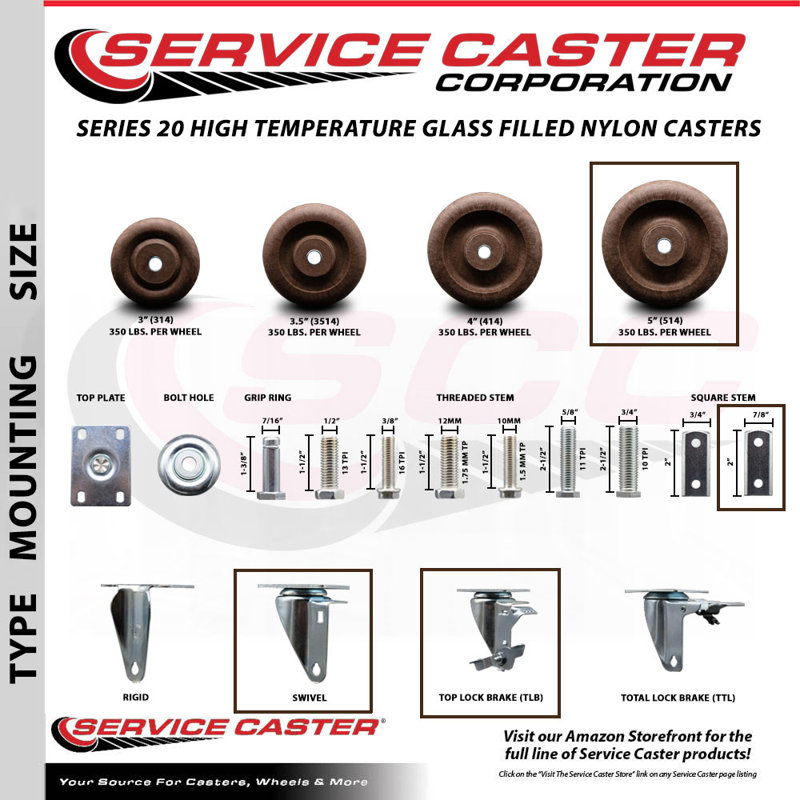 4 Piece High Temp Glass Filled Nylon Caster Set