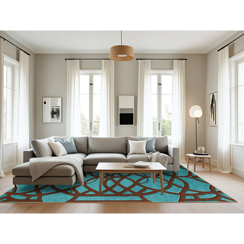 Tapis brun treillis lavable à la machine, Rectangulaire 8 pi x 12 pi