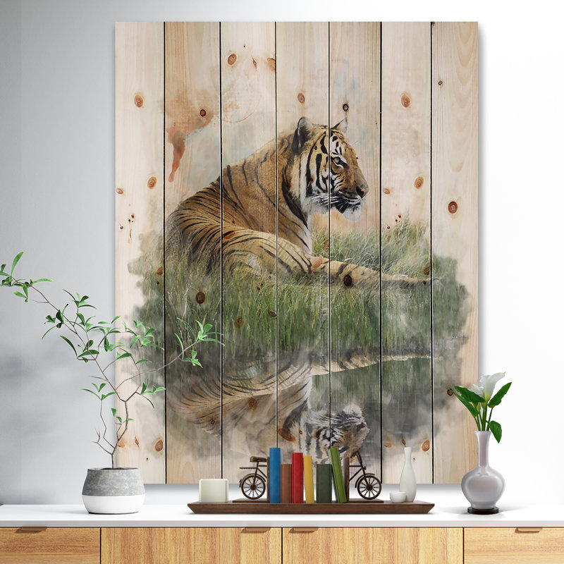 «Relaxing Tiger» - reproduction d'art, H 46 po x l 36 po x 1,5 po, Bois