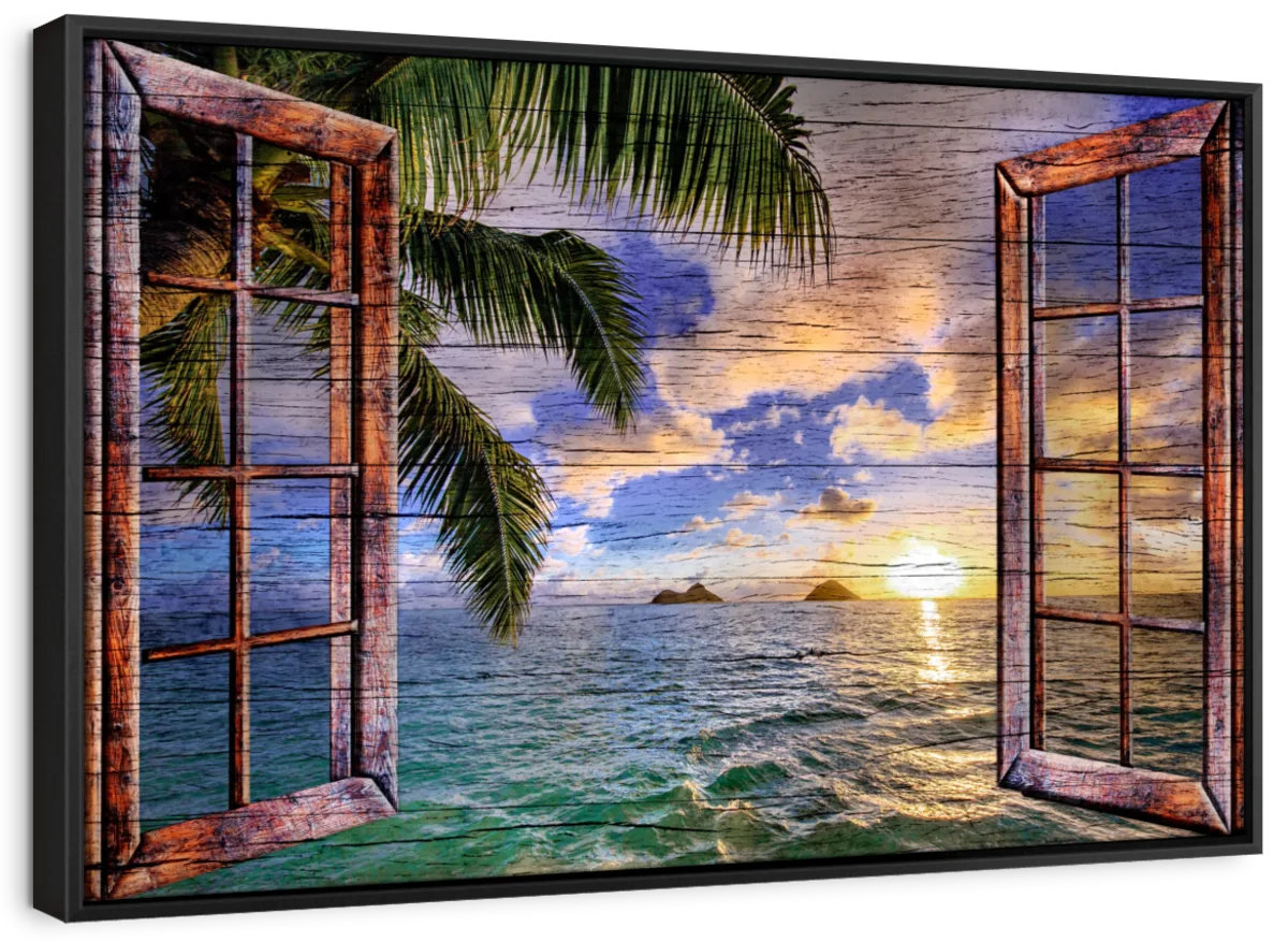 Rosecliff Heights Wooden Tropical Window View Canvas Print | Wayfair