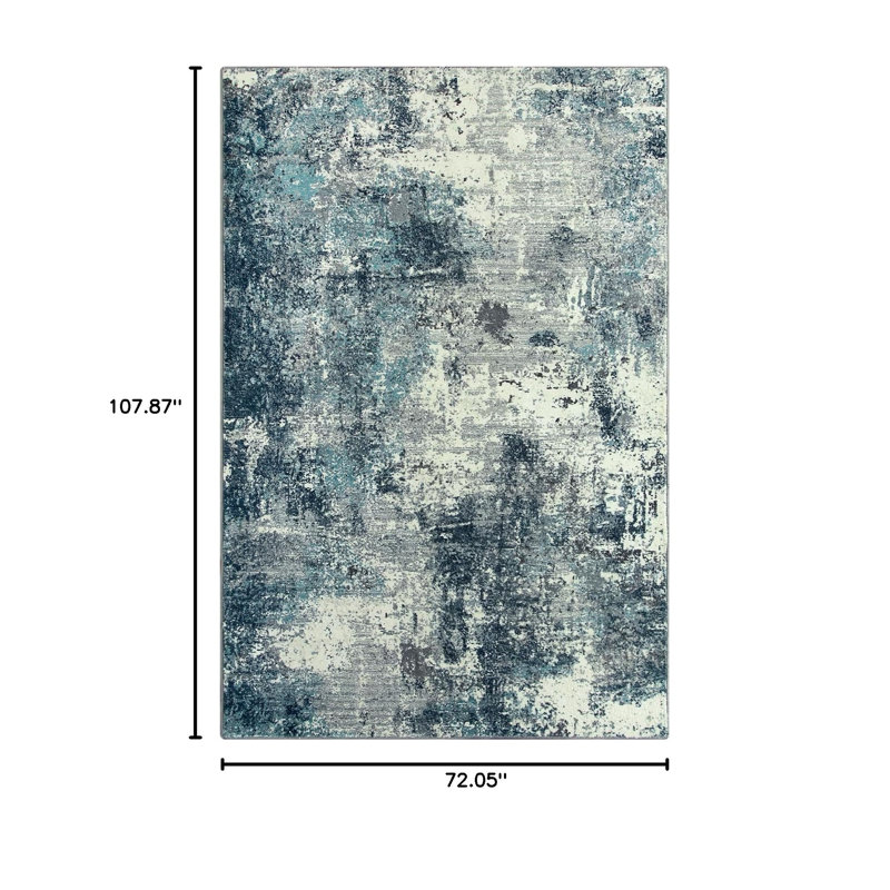  Tapis abstrait pelucheux à motif de coups de pinceau avec base antidérapante Ink Wash, Rectangle 6 pi x 9 pi