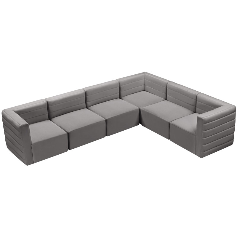 Enso Velvet L-Shaped Sectional Reversible, Grey Velvet