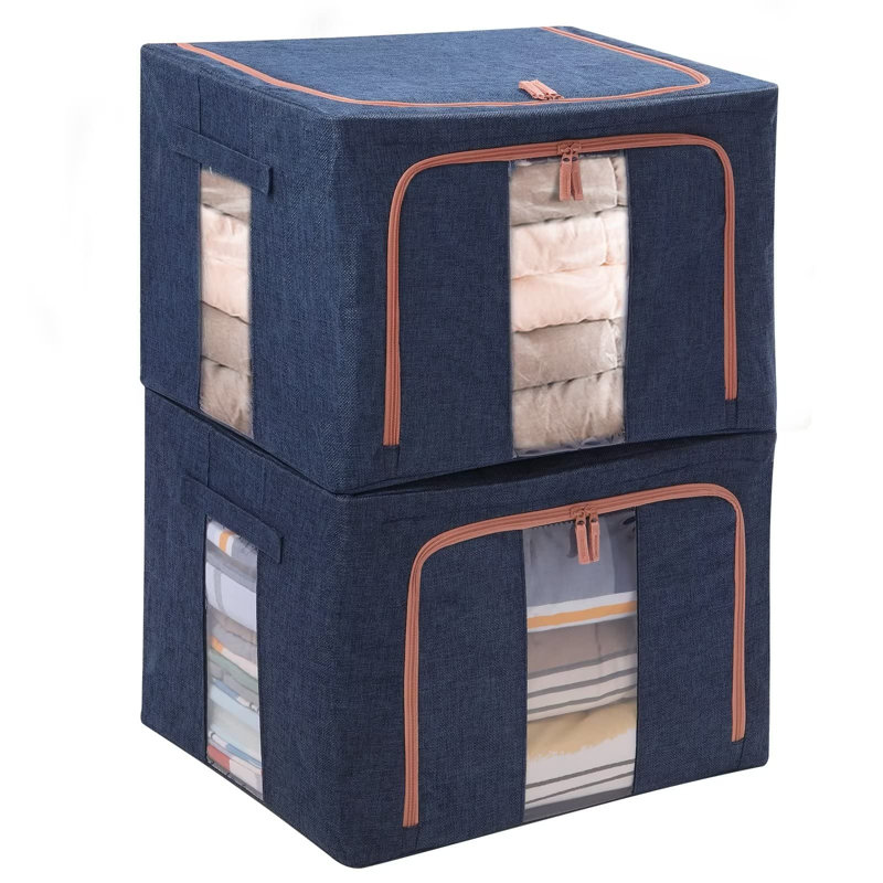 Bac de rangement en lin Rebrilliant, Bleu marine