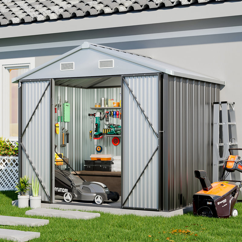 Grey Outdoor Metal Storage Shed