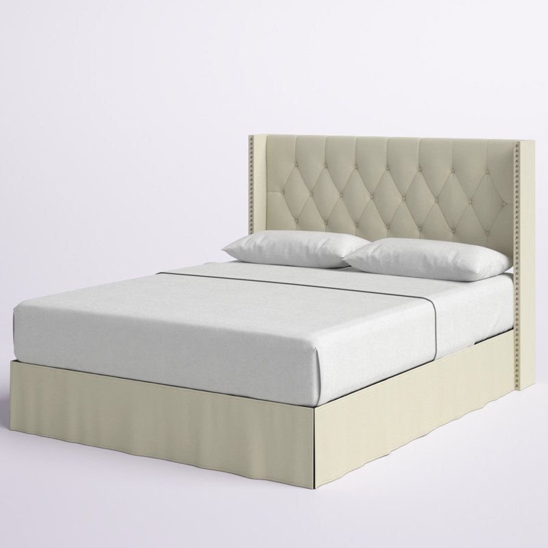 Bellavia Tufted Upholstered Panel Bed, Beige, Full