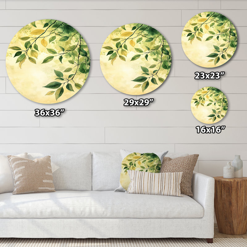 Jozien - Décoration murale ronde en métal à feuilles, H 16 po x l 16 po