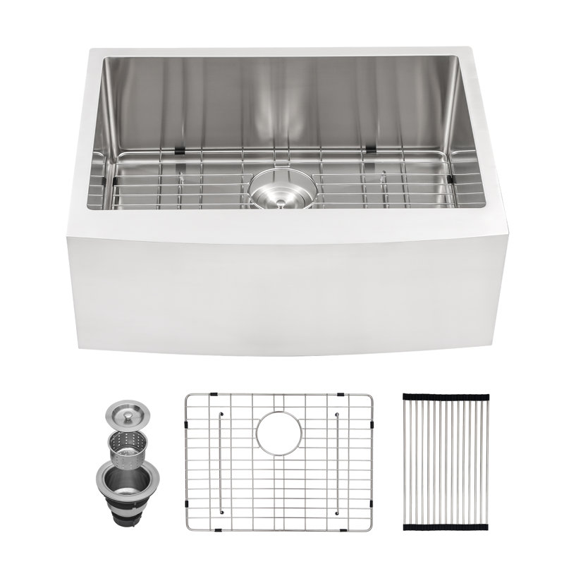Farmhouse/Apron Kitchen Sink with Accessories, 27" L x 21" W