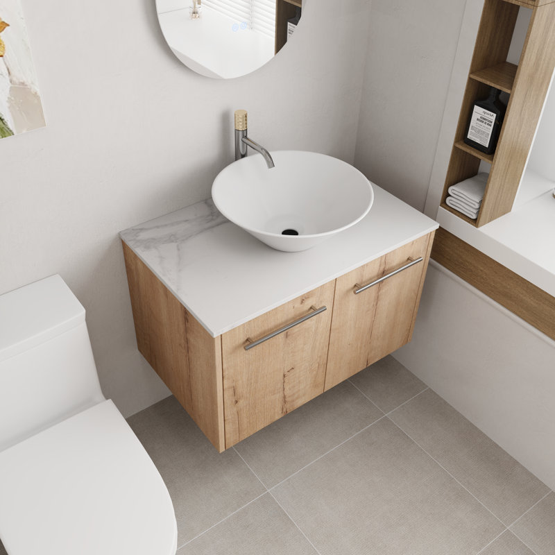 Meuble-lavabo flottant simple 30 po avec plateau en céramique Corneliea